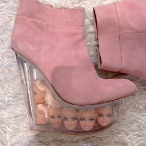 Rare Jeffrey Campbell Barbie head shoes platform boots pink suede 8.5 dolls icy